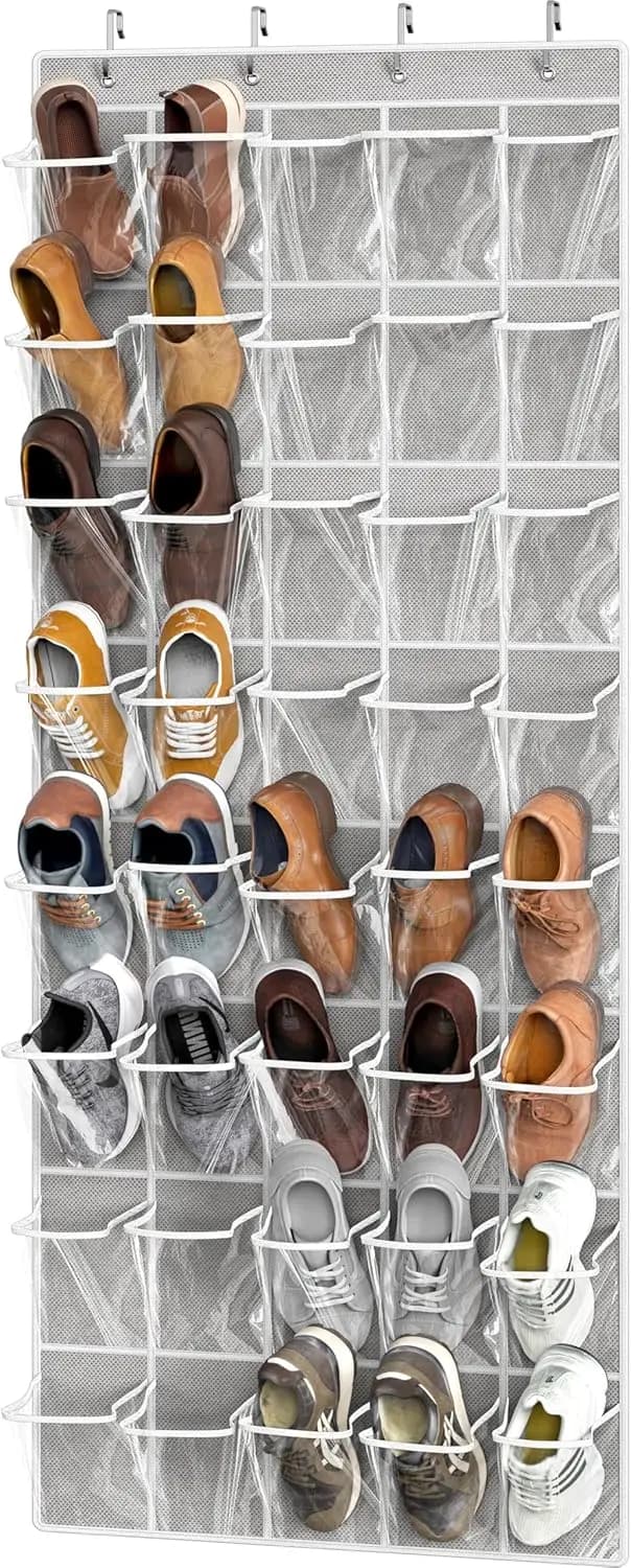 Organizzatore per scarpe da appendere alla porta con 40 tasche trasparenti, grigio (75,4'' x 27,25'') per sneaker e scarpe con tacco
