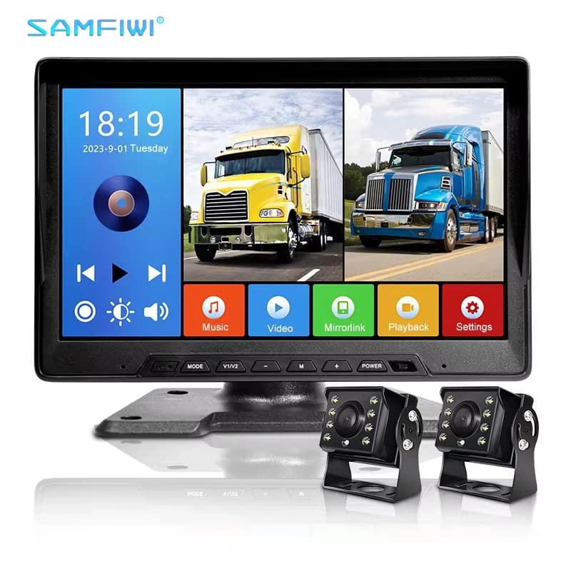 Sistema di Telecamere per Retromarcia per Camion 10.1" 1080P a 2 Canali, Telecamera Impermeabile, Registratore DVR per Auto, Monitor e Lettore Multimediale per Camper, Furgoni e Autobus