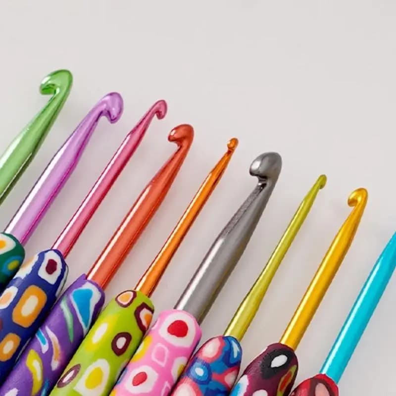 H8WB 9Pcs Ergonomic Handle Crochet Hook, 2MM-6MM Ergonomic Crochet Needle Long Handle Crochet Hook for Beginner Hobbyist