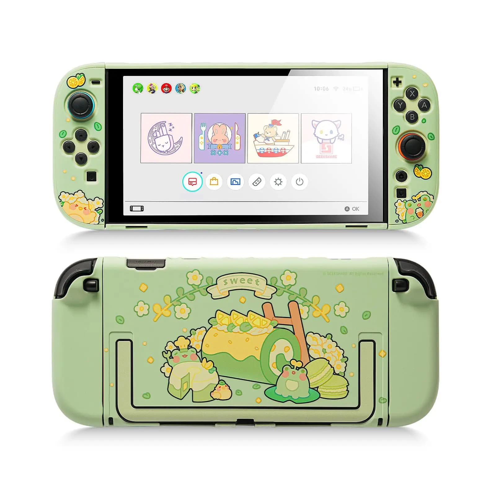 Custodia Protettiva Geekshare Compatibile con Switch 2, Guscio Rigido Staccabile NS2 con Cover per Joy-Con, Matcha Froggy