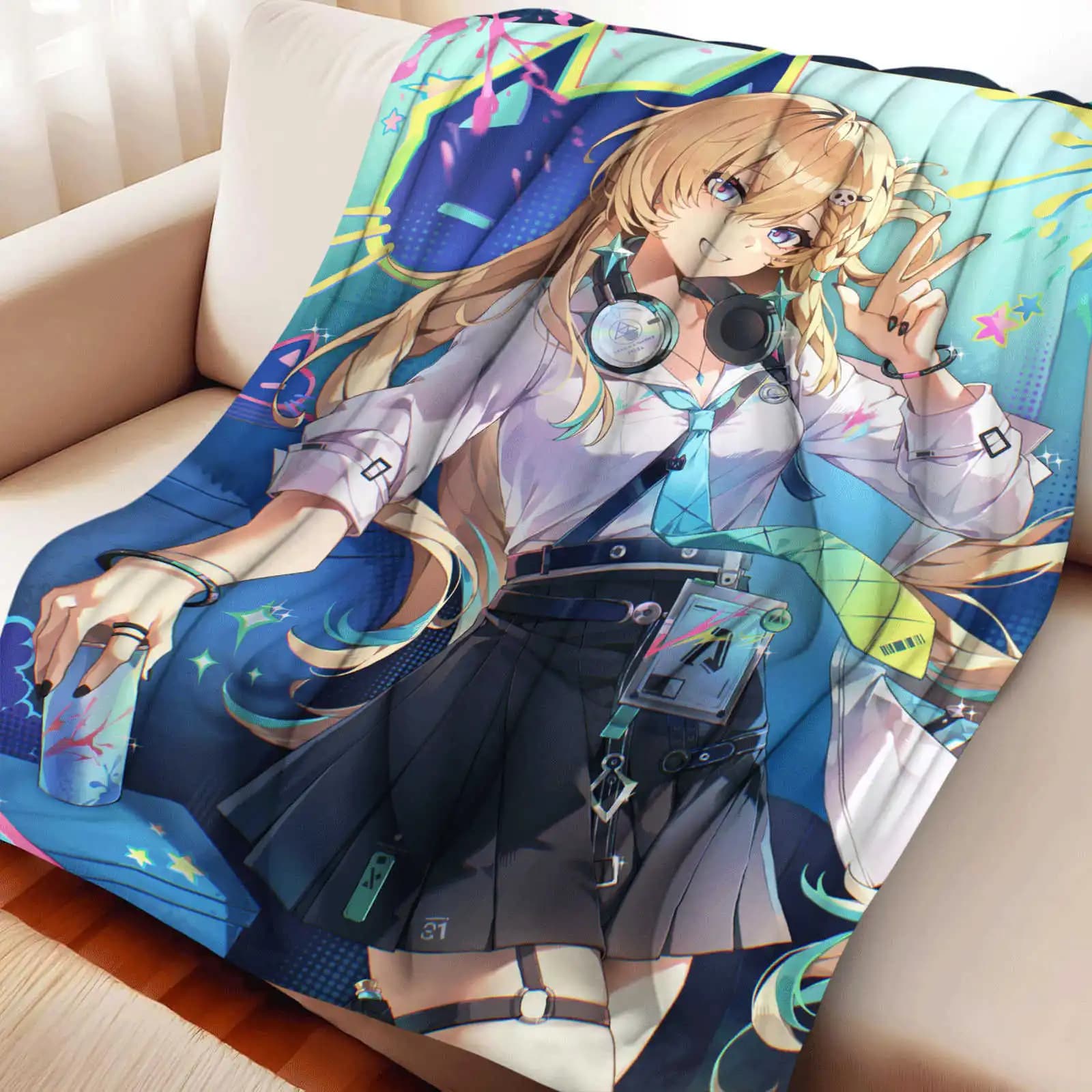 Cartoon Lynae Multifunctional Flannel Blanket Cover Warm Soft Anime Wuthering Waves Blanket Decor Home Universal Blankets