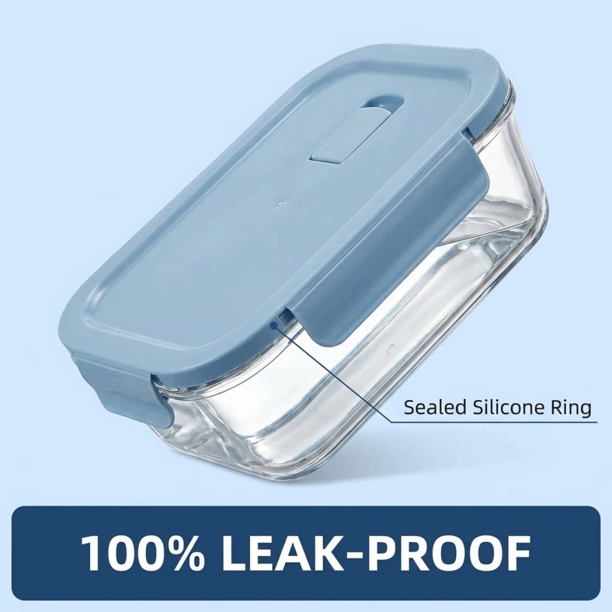 Contenitore per Alimenti in Vetro Azzurro – Vetro Borosilicato Premium, Sigillo in Silicone Antiperdita, Impilabile per Preparazione Pasti a Casa e in Ufficio
