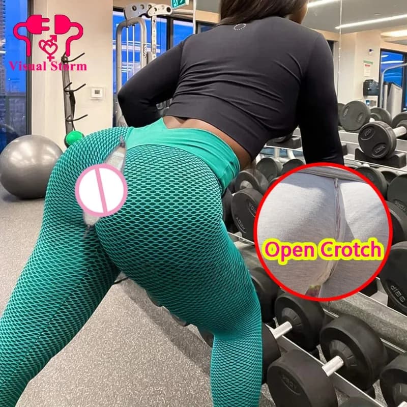 Leggings sexy da donna con apertura sul cavallo Cerniere nascoste Legging di testa Fitness Mutandine sportive Crotchless Push Up Pantaloni da palestra Sesso all'aperto Erotico