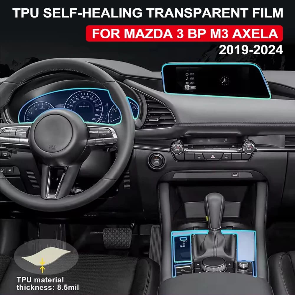 TPU Protective Film for Interior Cars for Mazda 3 BP M3 Axela 2019 2020 2021 2022 2023 2024 2025, Precut Transparent Film