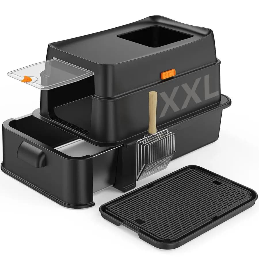 Lettiera per gatti in acciaio inossidabile XXL con cassetto, scatola extra large per gatti, lettiera per gattini in metallo chiusa con lettiera, O