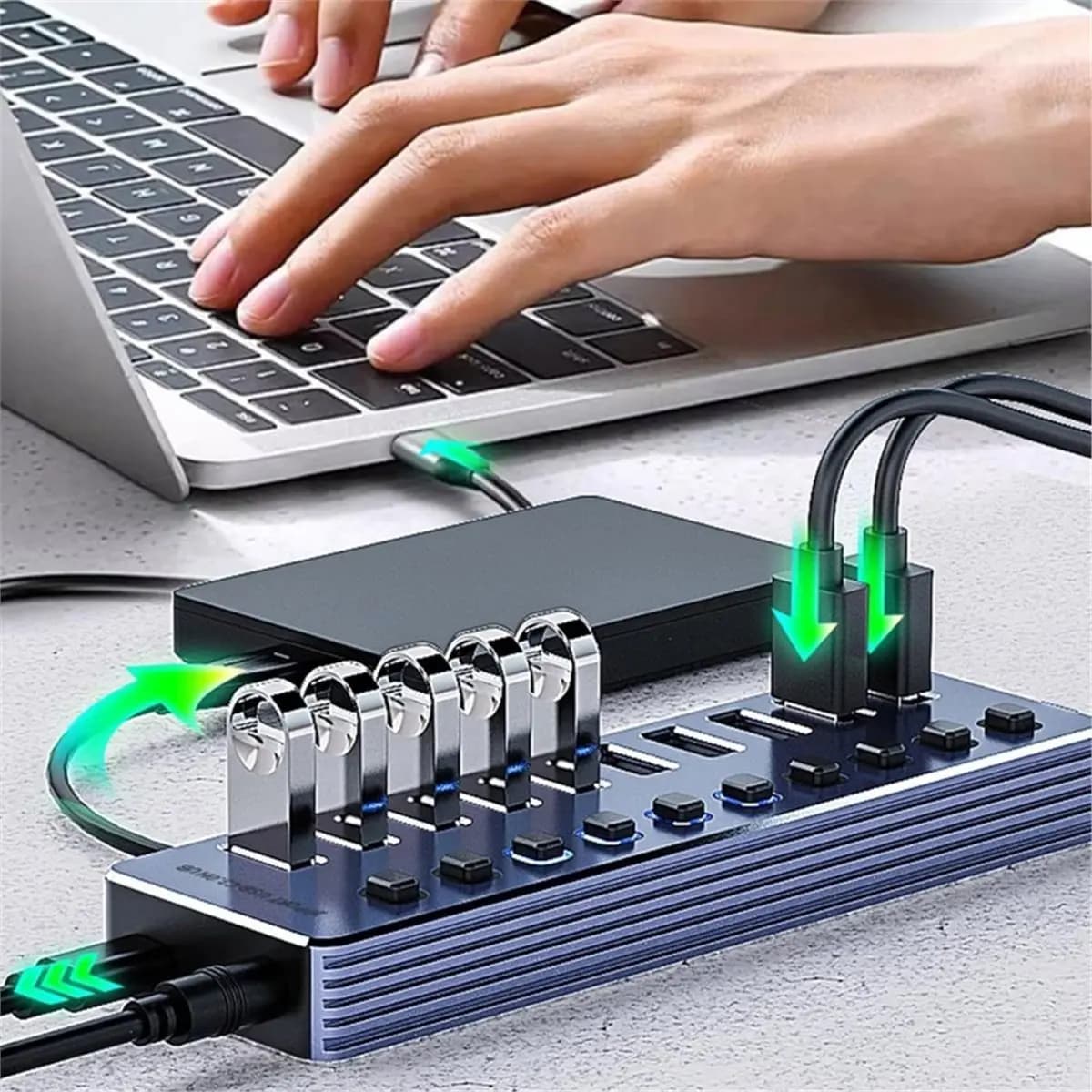 USB 3.0 Hub 10 Ports Splitter OFF/on Switch Power Adapter USB Ports Extender for Labtop Mobile Phone Tablets