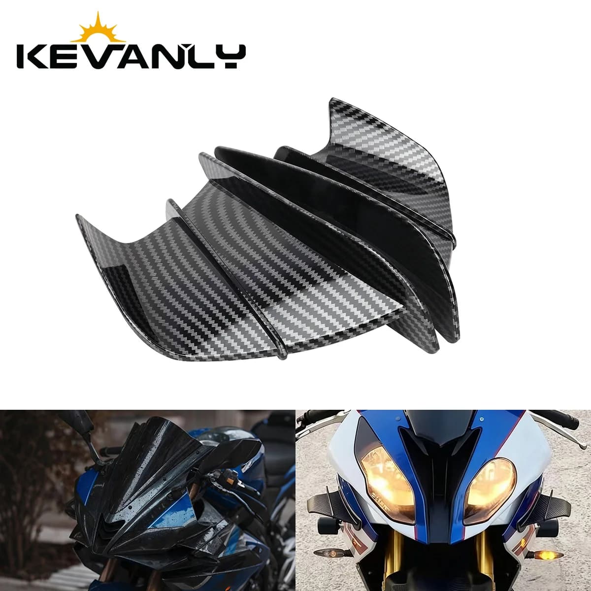 Set di 1 Spoiler Laterale Anteriore per Moto, Alette Aerodinamiche Nere in Carbonio, Accessorio Decorativo Universale Modificato