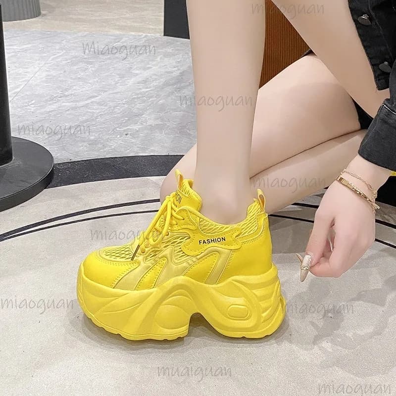 Sneakers da Donna con Zeppa e Plateau Traspiranti in Mesh, Scarpe Casual Estive Stile Dad Shoes con Lacci, Misura 34-39