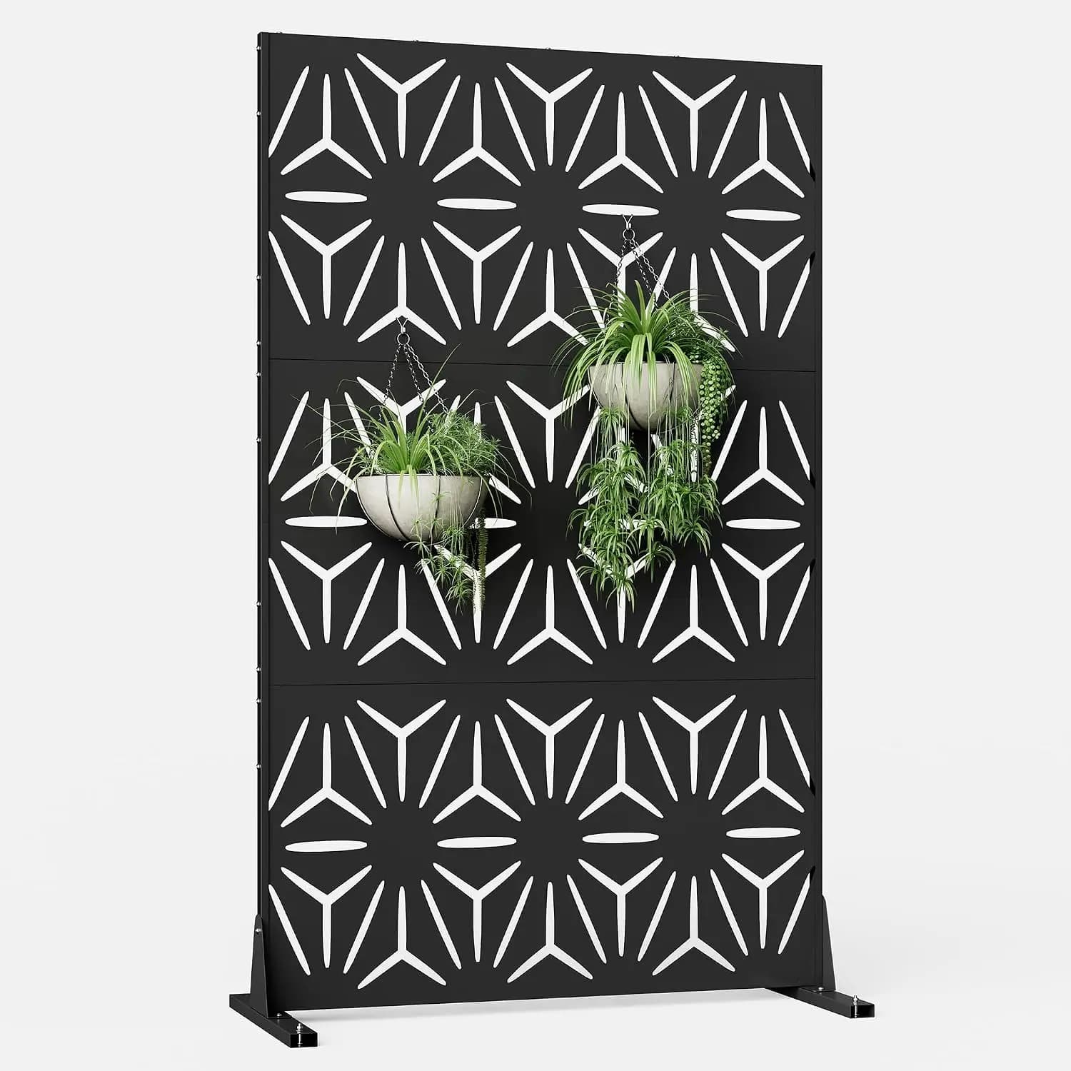 Freestanding Metal Privacy Screen 72 in H X 44 in W, Laser-Cut Galvanized Steel Outdoor Divider for Deck, Balcony, Patio, Garden & Indoor Use