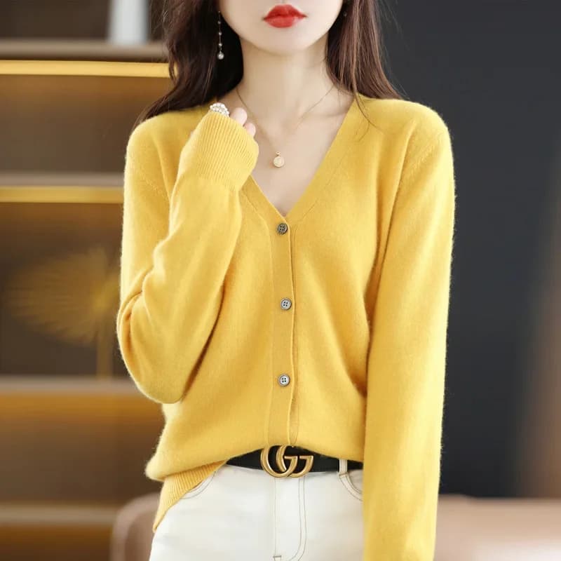Cardigan da Donna Primavera Autunno 2026, Scollo a V, Monopetto, Corto, Slim Fit, Maglione Lavorato a Maglia, Tinta Unita, Stile Coreano