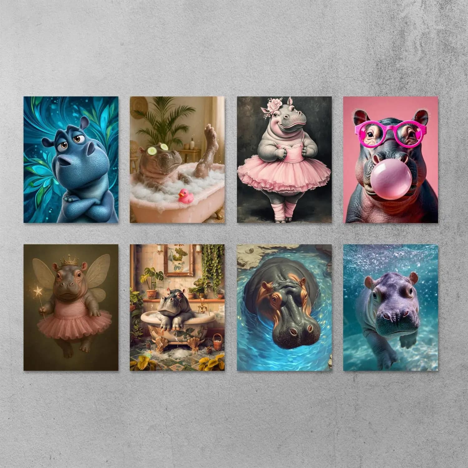 Frameless DIY Diamond Painting Playful Hippo Full Round Drill Cross-stitch Room Home Decor Fun Animal Themed Mosaic Painting Suitable Beginners