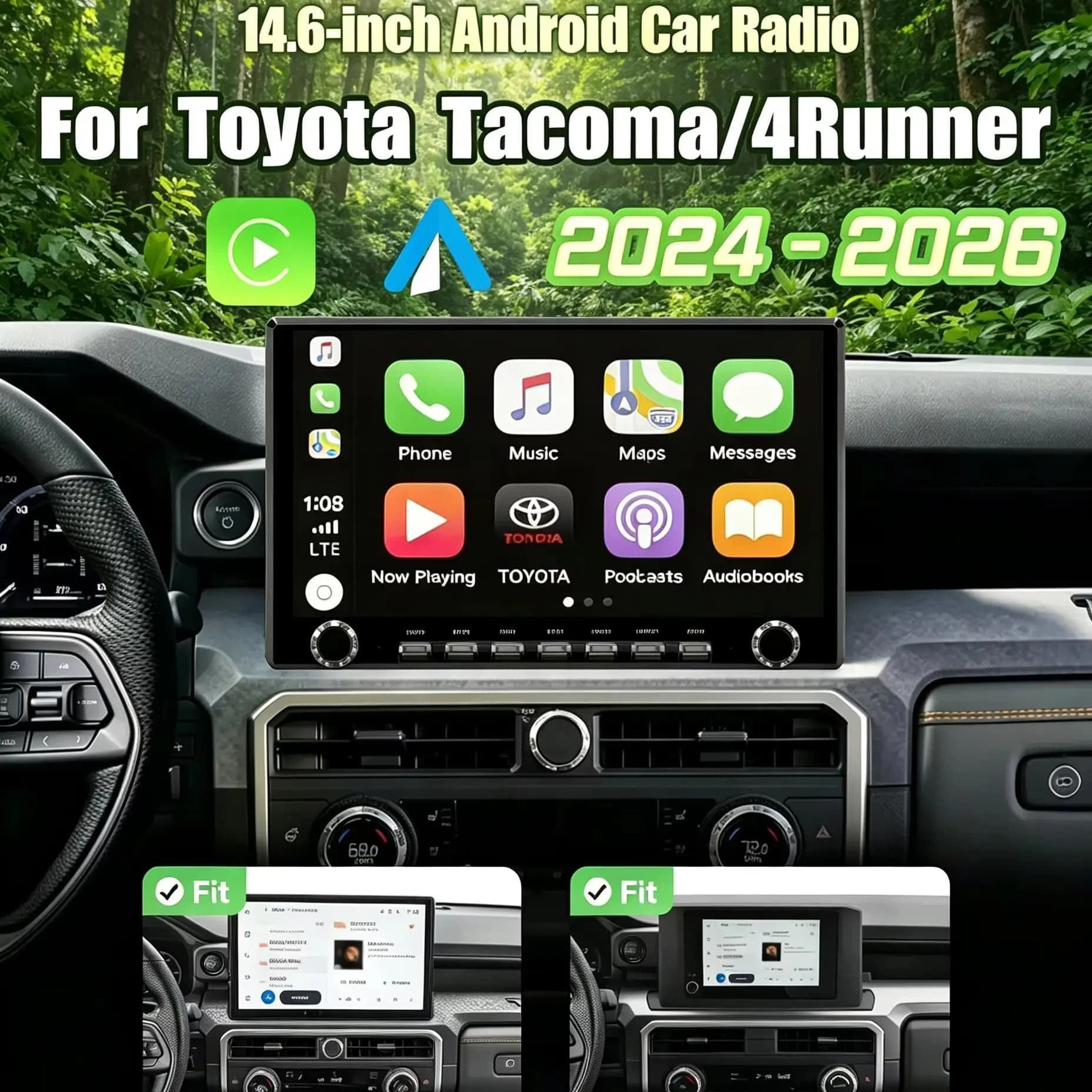 14.6 Inch Android 13 For Toyota Tacoma 2024 2025 HD Touch Screen Car Radio Stereo Multimedia Player GPS Navigation CarPlay DSP