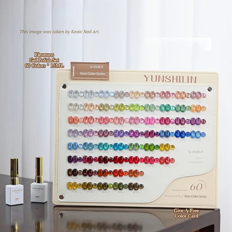 New 60 Colors Glass Bead Cat Eye Gel Polish Set Transparent Magnetic UV Gel Nail Art Kit With Color Chart Display Book Manicure