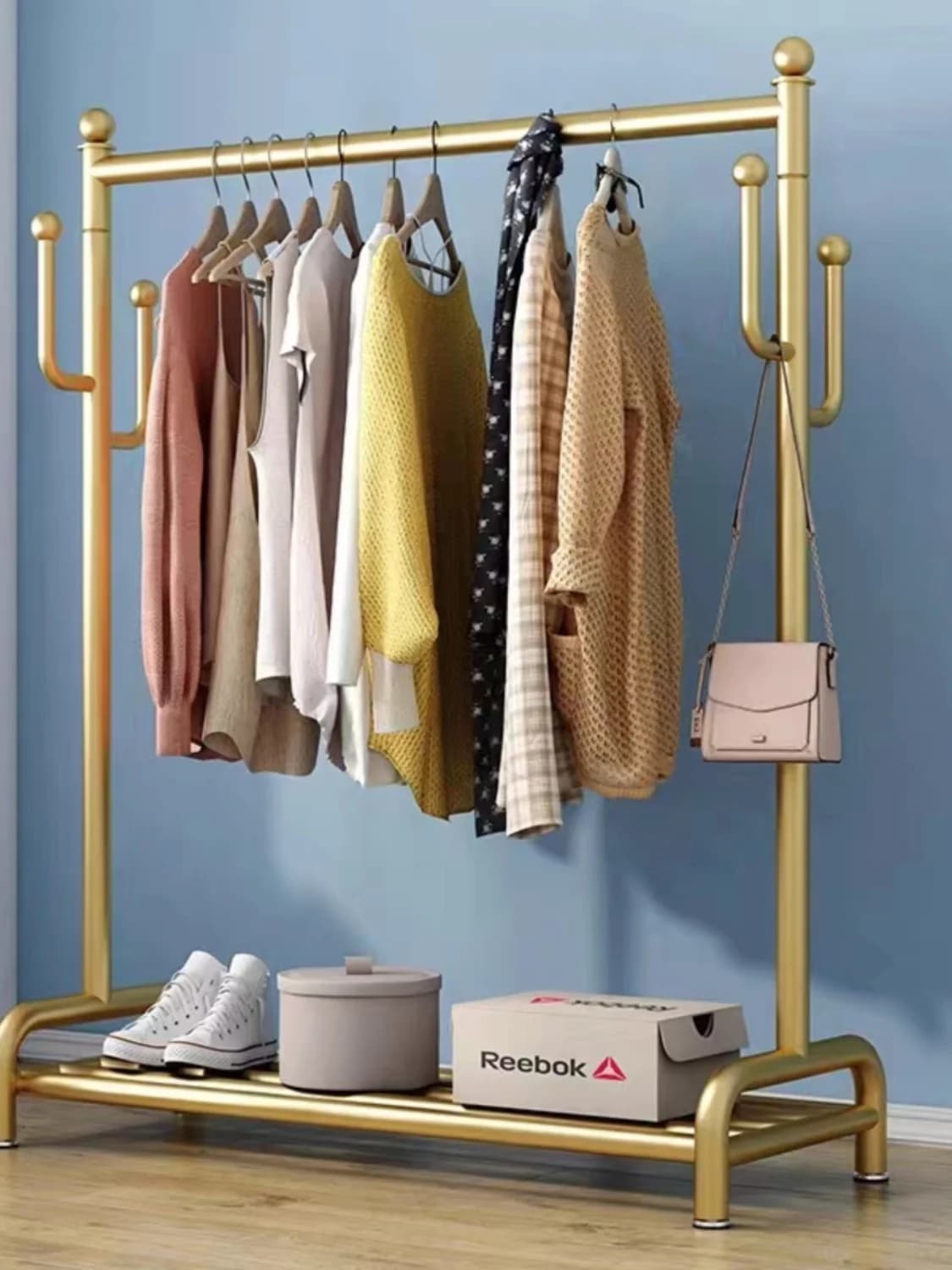 Elegant and Simple Vertical Wardrobe with Clothes rack and Door Bags for Living and Sleeping - Home Organization