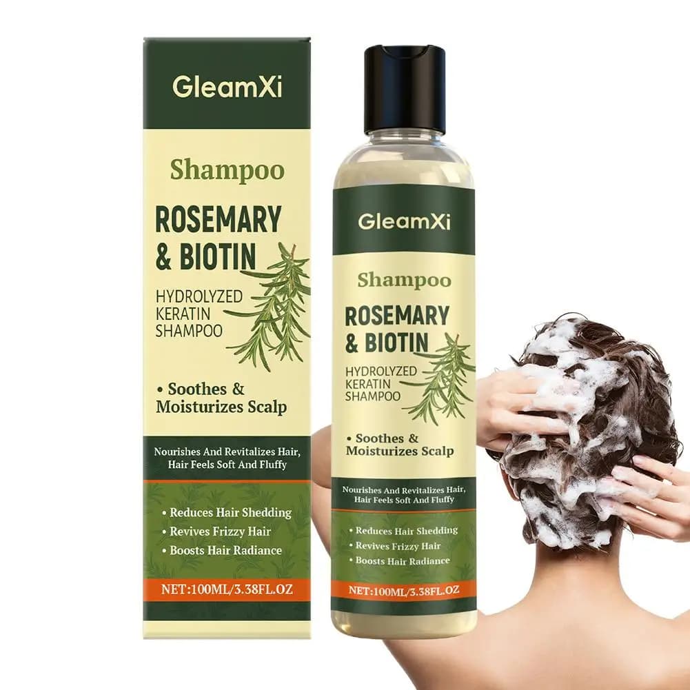 Shampoo GleamXi al Rosmarino e Biotina con Cheratina Hydrolyzed 100ml Nutre i Capelli Reduces the Caduta Lenisce il Cuoio Capelluto Anti-Crespo Increases gloss