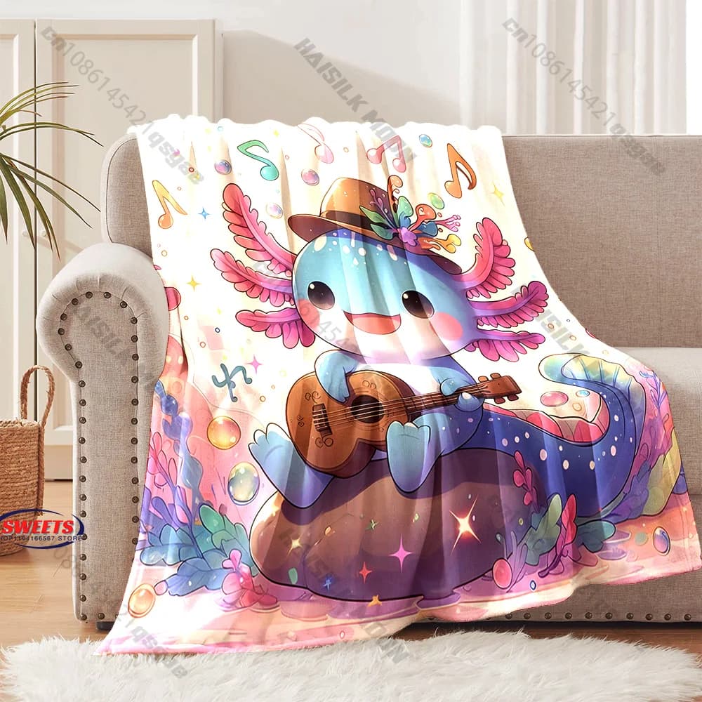 Coperta musicale con axolotl fantasioso, disponibile in diverse misure, coperta decorativa per divano, camera da letto e soggiorno, per bambini e adulti, regalo raffinato