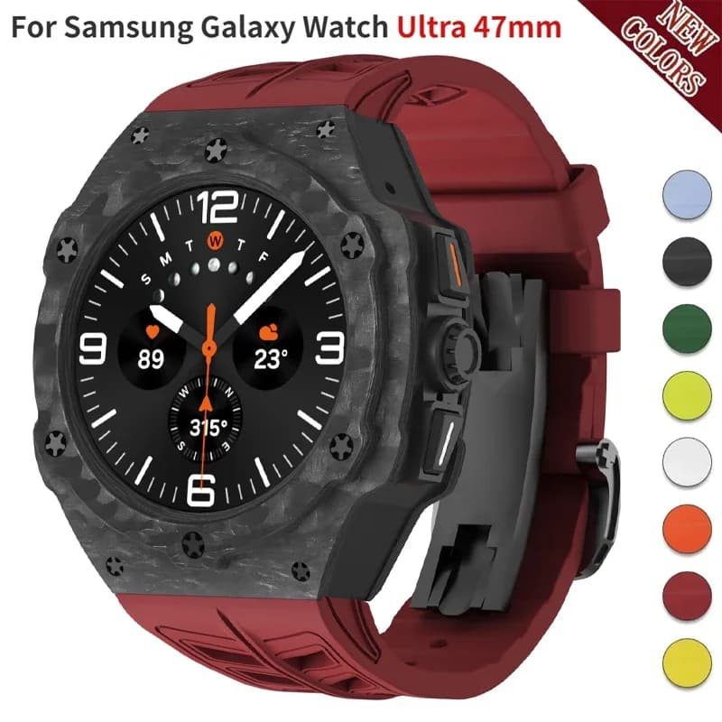 Kit di modifica di lusso per Samsung Galaxy Watch Ultra 47mm Custodia in fibra di carbonio Fluororubber Smart Band Strap Accessorio fai da te