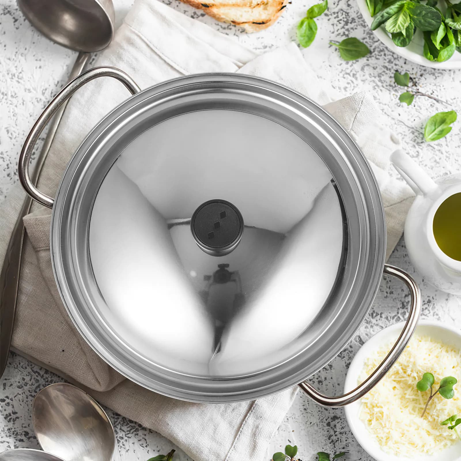 Coperchio per Pentola in Acciaio Inox Resistente, Rotondo, Resistente al Calore, con Manico Antiscivolo, Adatto per Tutte le Pentole, Padelle e Casseruole