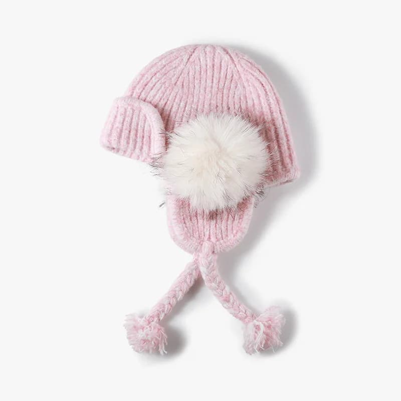 Women Solid Cable Knit Aviator Beanie, Pom‑pom Ear Flap Hat With Tassel Tie Strap Warm Yarn Cap For Autumn Winter