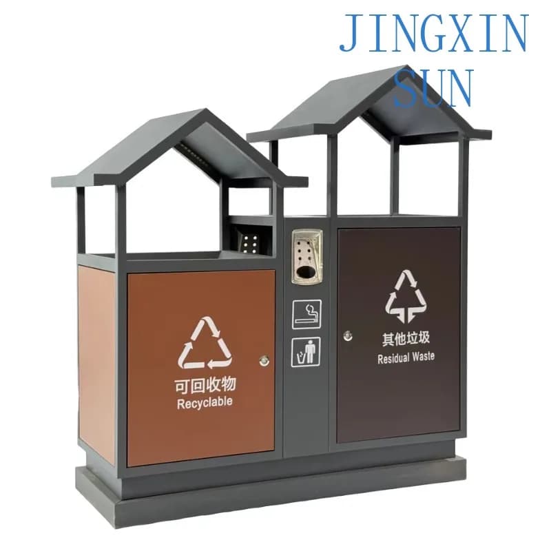 Unique house design Thickened galvanized 60L outdoor metal trash can Anti-rust and anti-corrosion square pattern trash can