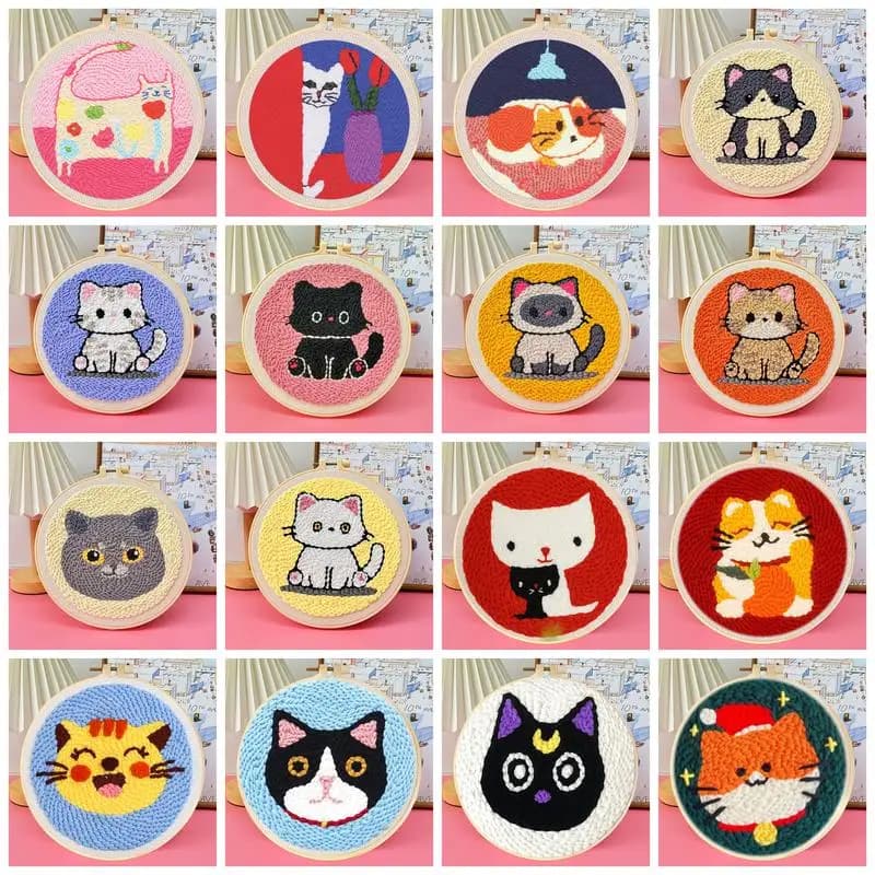 Animal Cat Pattern Punch Needle Embroidery Starter Kit Punch Needle Kits Embroidery Pen For Adults Kids Beginner Gift Home Decor