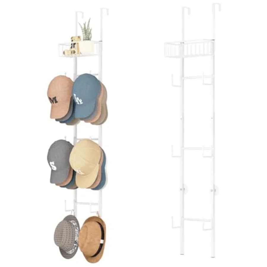 Portacappelli da Appendere Sopra la Porta - Porta Cappelli da Parete con 6 Ganci e Design a Cesto in Metallo, Organizzatore per Cappellini da Baseball, Contiene Fino a 3 Cappelli
