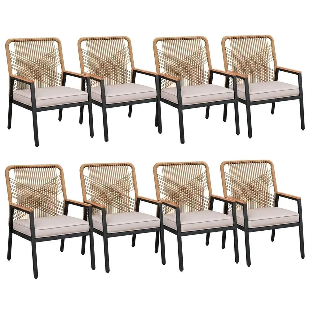 Set di poltrone da giardino da 8 pezzi, sedie larghe in rattan per esterni, larghezza seduta 22 pollici con schienale ergonomico curvo, cuscini spessi 3,15 pollici, W