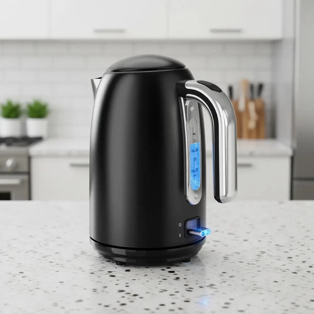 Bollitore elettrico in acciaio inossidabile da 1,7 litri con spegnimento automatico e protezione contro l'ebollizione a secco, 120 V/1500 W, nero