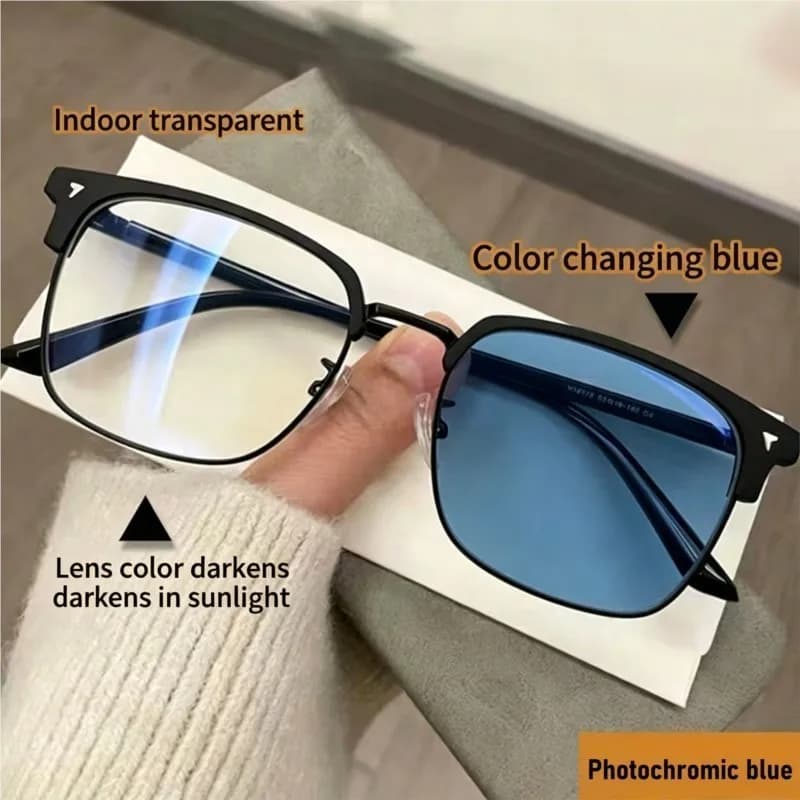 Photochromic Anti Blue Light Glasses Men Women Square Half Frame Computer Eyeglasses Light Change Lens Fashion Eyewear