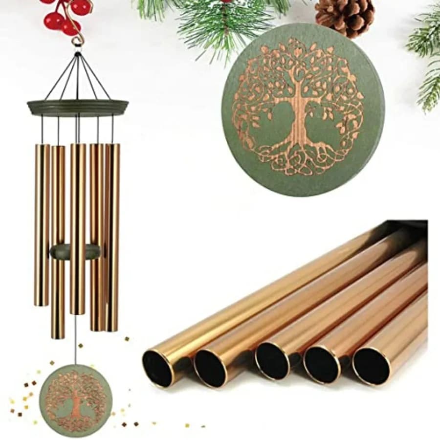 Wind Chimes for Outside, Outdoor Wind Chimes for Mother and Grandma - Large Garden Hanging Decor with Tree of Life Engraving, P