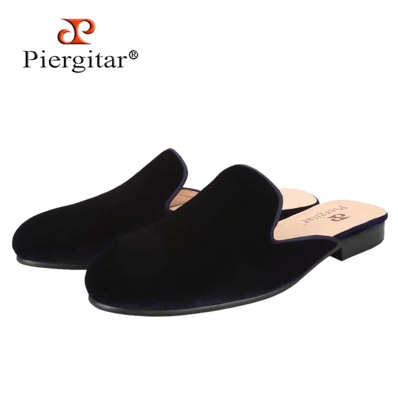 Piergitar 2026 Classic Style High-Quality Velvet Slip-On Slippers With Breathable Leather Insole Handmade Men's Mules Plus Size