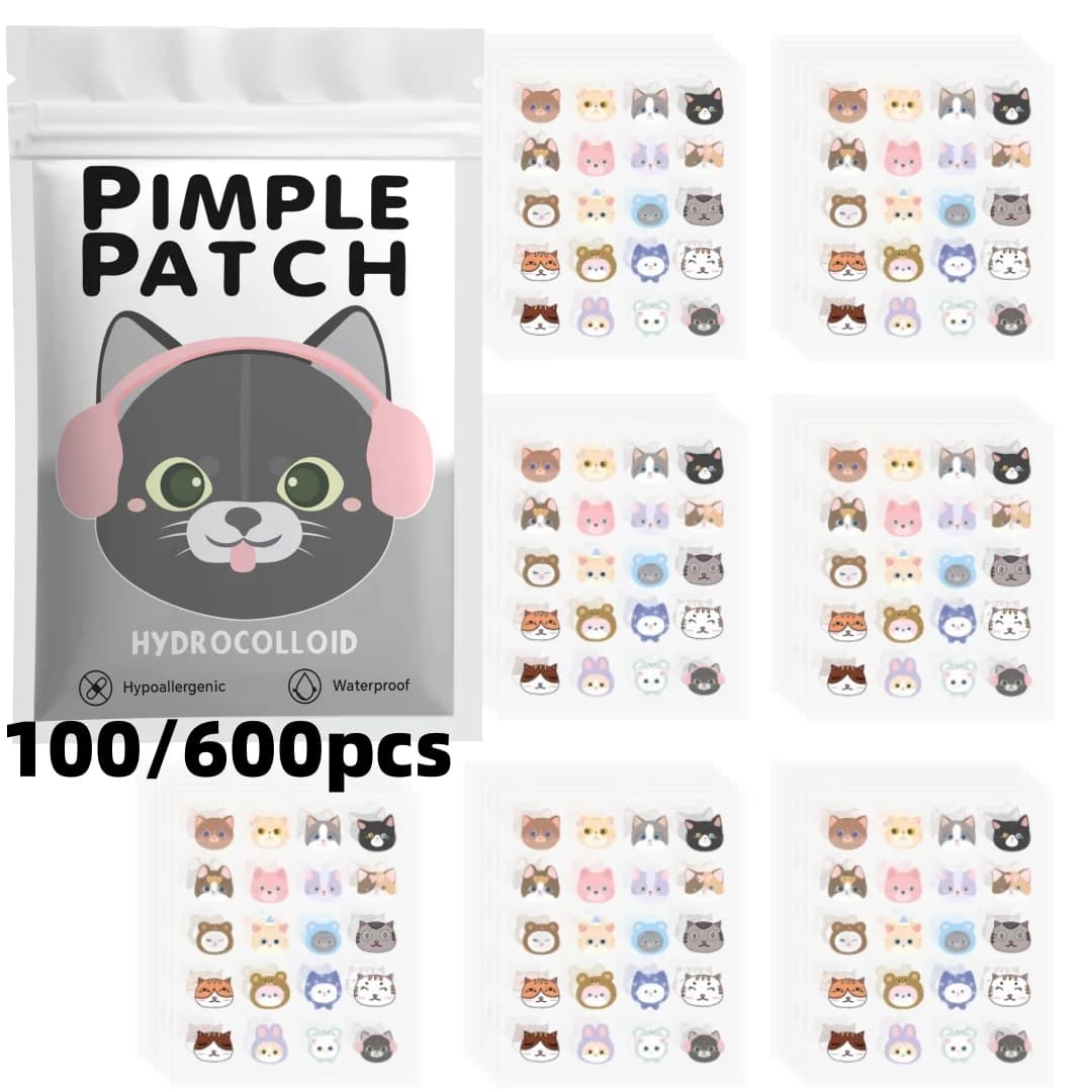 100/600pcs Cartoon acne patch, cute cat-shaped facial concealer acne patch, safe, non-toxic, gentle and non-irritating