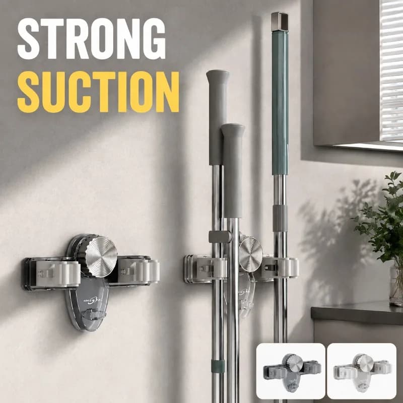 Suction Cup Mop Holder Hook Drill‑free Wall‑mounted Household Storage Rack Removable Bathroom Organizer Gripping Cleaning Tools