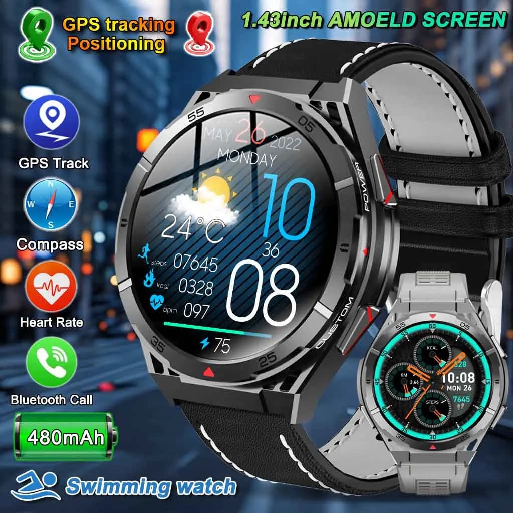 New dual-band satellite GPS Sport Smart Watch Man 1.43''AMOLED Schermo BT Call Compass