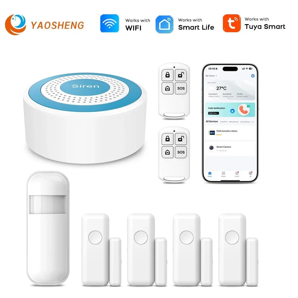 Tuya Smart Life App WiFi Kit sistema di allarme domestico intelligente Sirena sensore porta wireless 433 MHz per protezione di sicurezza dell'ufficio del garage