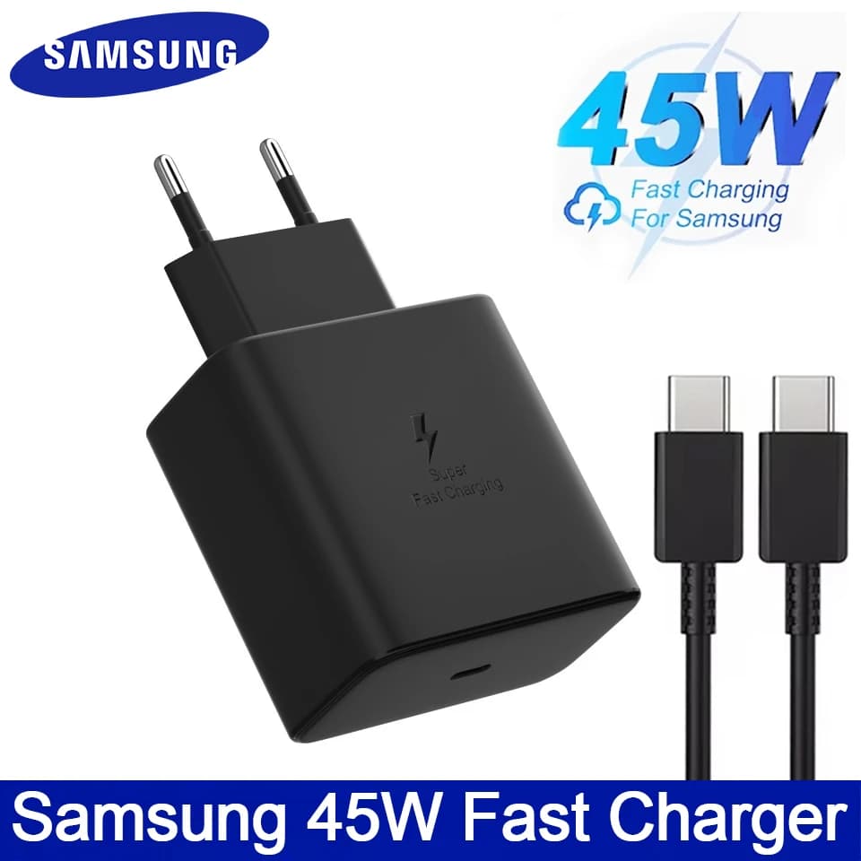 Caricabatterie Samsung 45W Super Veloce PD Adattatore EU US Tipo C per Galaxy S26 S25 FE S24 Ultra S23 Plus A55 A56 M55 Tab S11 S10