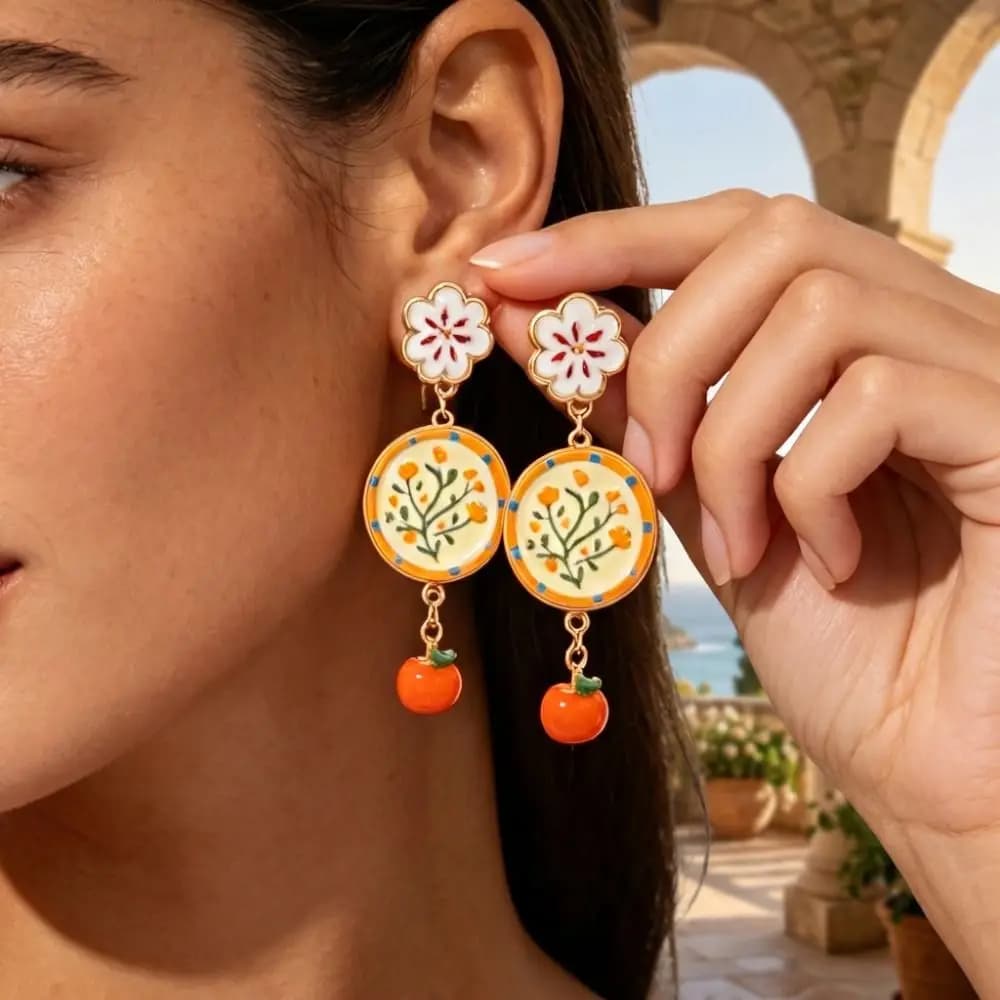 Creative Enamel Flower Dangle Earrings Charm Orange Metal Geometric Stud Earrings Korean Style Alloy Bohemian Dangle Earring