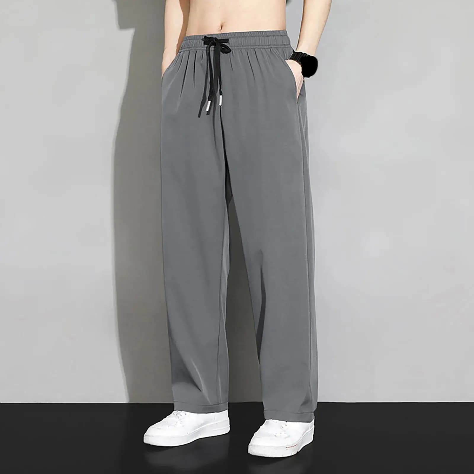 Summer Ice Silk Quick Dry Men's Joggers Pants Straight Leg Eighteen Shorts Youthful And Vibrant Style Casual Fashion
