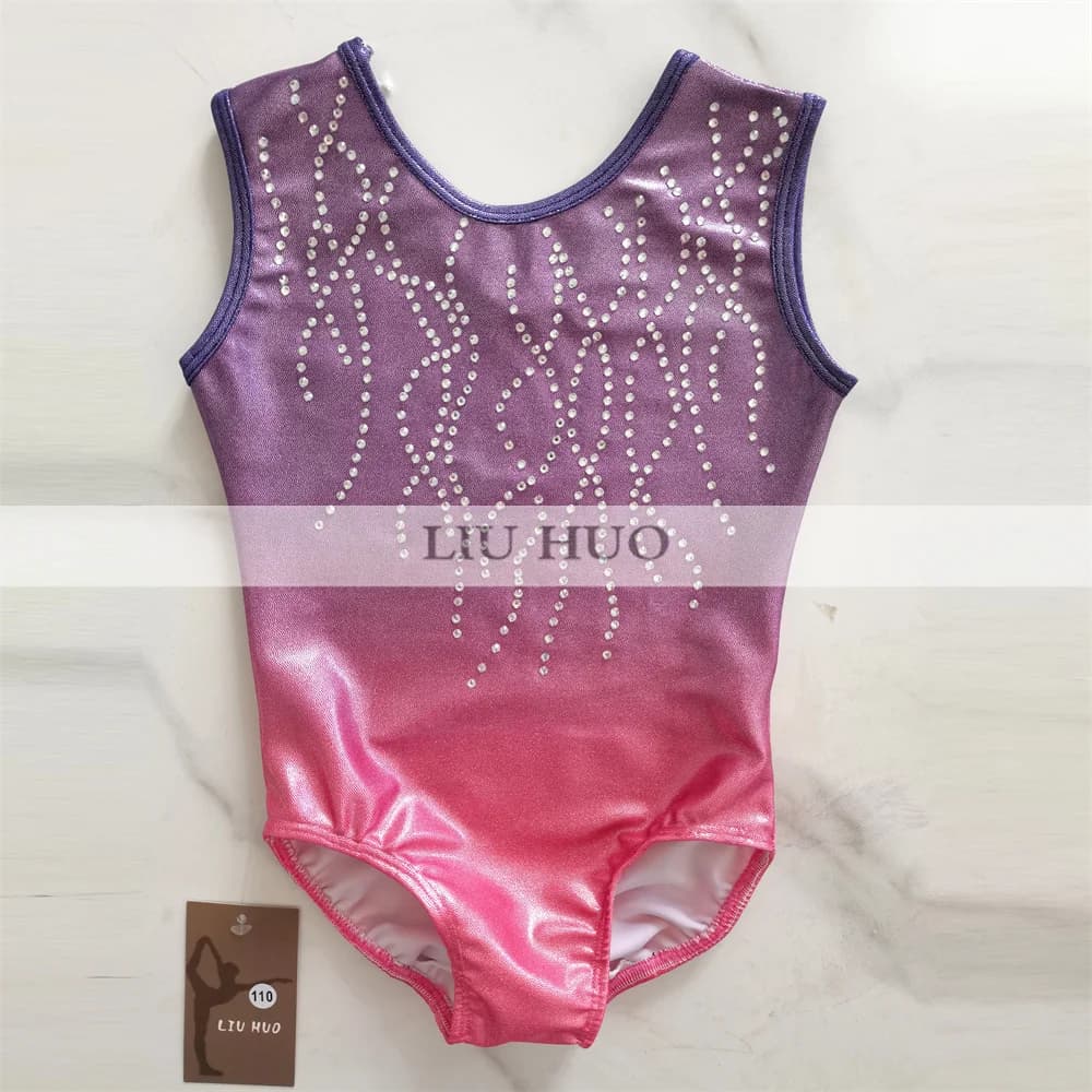 LIUHUO Body da ginnastica ritmica per donna Vestito da performance per ragazze Vestito da pattinaggio artistico su ghiaccio Concorso di danza Senza maniche Viola