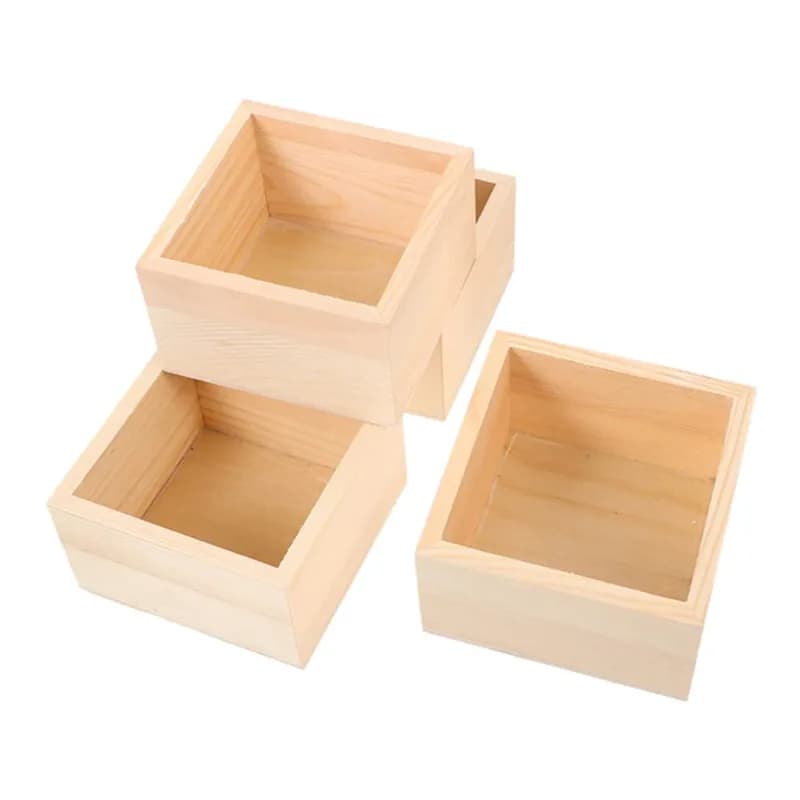 Small non-finished wooden box, square wooden box, handicraft box for art collection objects, home decorations, desk drawers