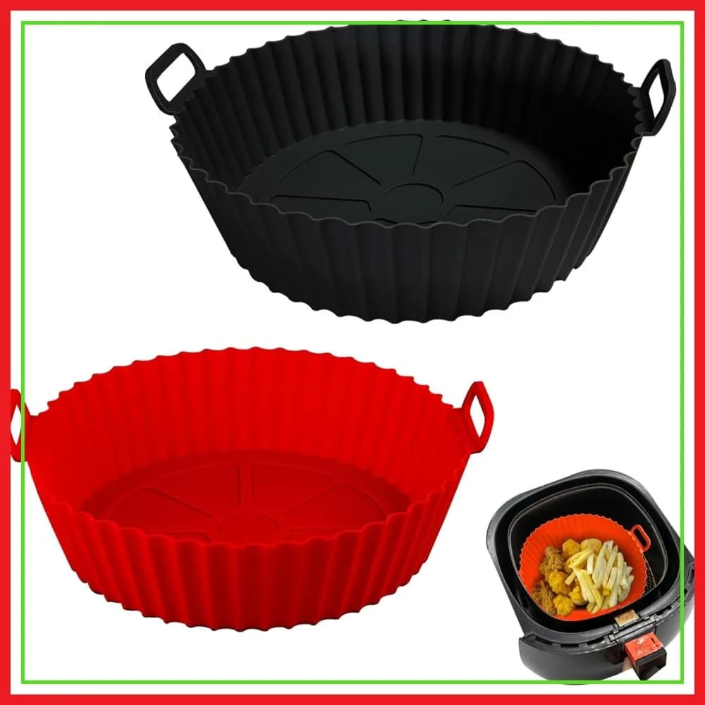 Rivestimenti in silicone per friggitrice ad aria, rivestimenti per cestello da 8 pollici per forno da 3-5 Qt, accessori riutilizzabili per teglie da forno (Rosso+Nero)