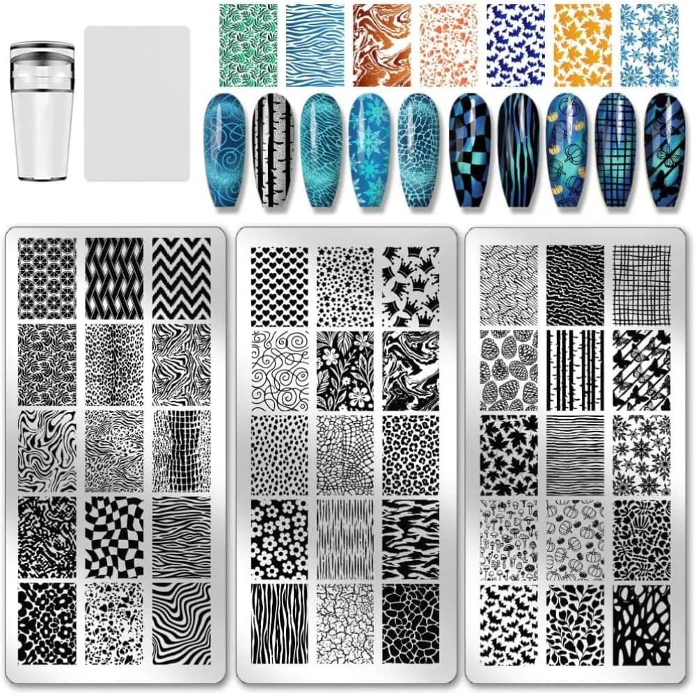 3pcs Texture Pattern Nail Stamp Plate Lines Stripes Print Art Template Stainless Steel Nail Image Plate Texture Nails Art