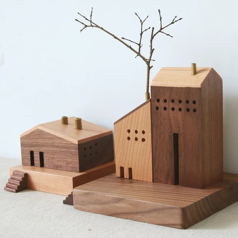 Japanese Wooden House Incense Burner Aromatherapy Holder Scent Diffuser Creative Ornament Decorative Room Fragrance Stand