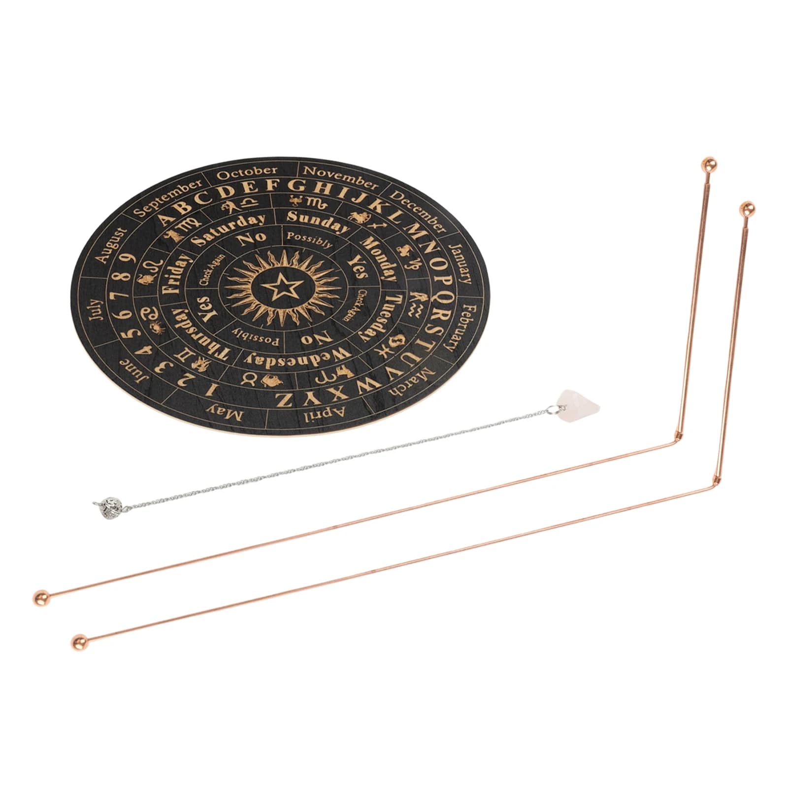 Set di sonde in rame 99,9% con asta di divinazione, kit per divinazione psichica, sonde telescopiche con pad per pendolo e ciondolo