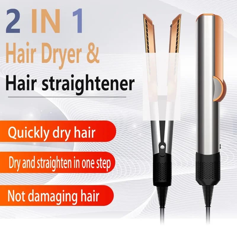 Professional hair plate 2 in 1 and hairdryer with negative ions, long-lasting styling tool, wet and dry hair plate