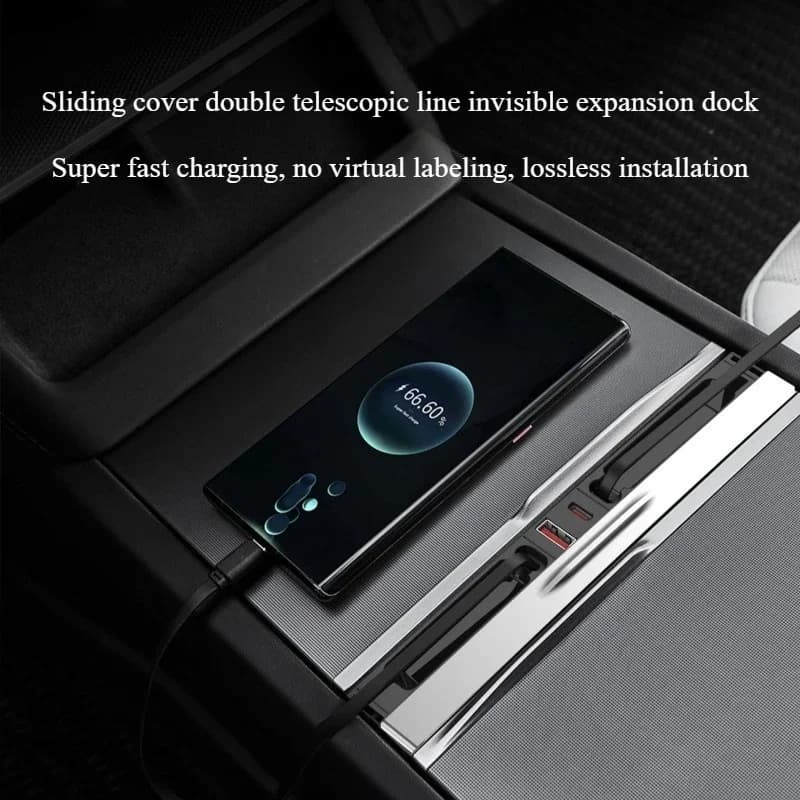 Docking station per Tesla Model Y Juniper 2025 65W PD Hub Caricatore rapido Estensione USB Console centrale Sensore intelligente Nuovo modello 3