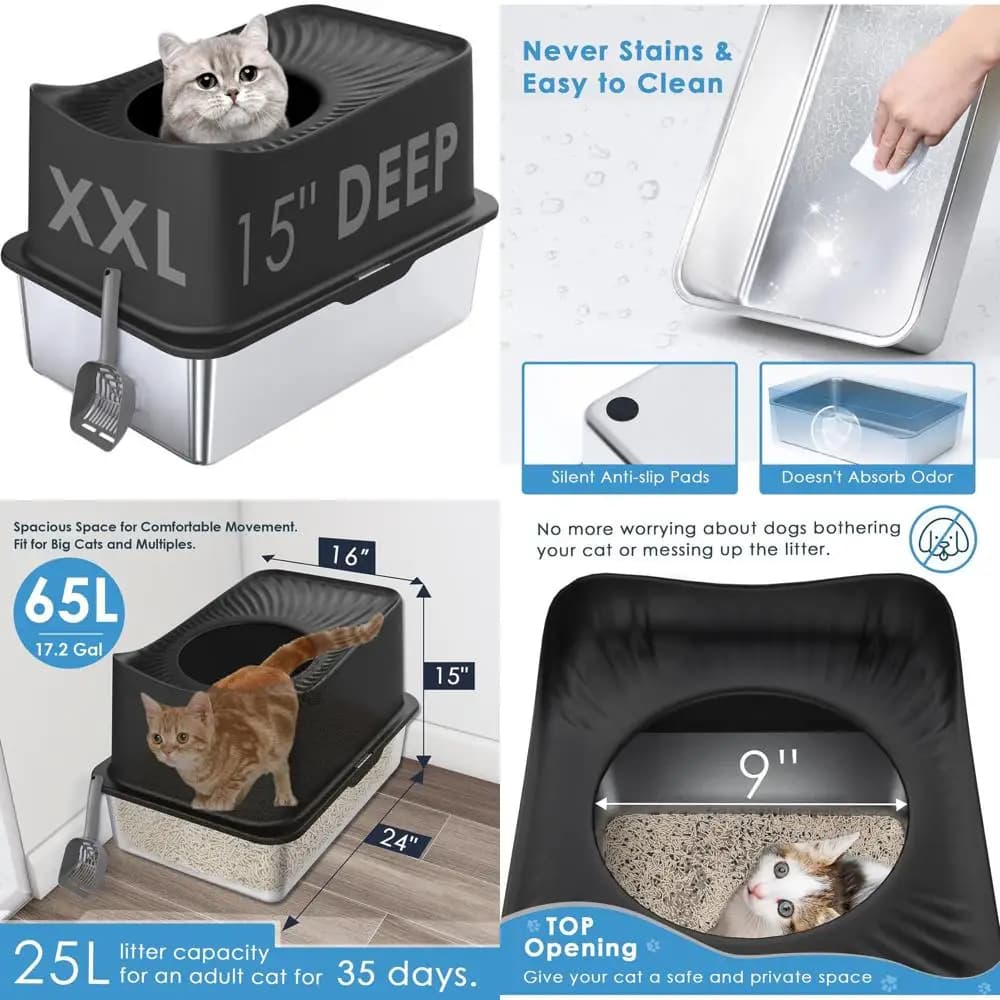 Lettiera per Gatti Extra Large in Acciaio Inox con Coperchio, Vasca Metallica XL Chiusa per Facile Pulizia, Resistente a Odori e Ruggine