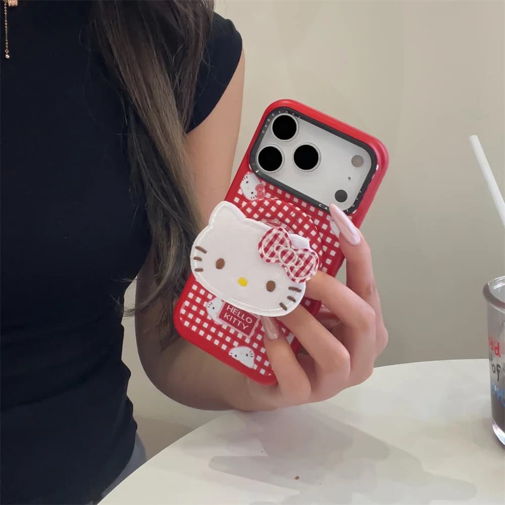 Coreano INS Plaid ricamo Hellokitty Per Magsafe custodia con supporto magnetico per iPhone 15 14 13 16 Pro Max 17 Pro custodia protettiva