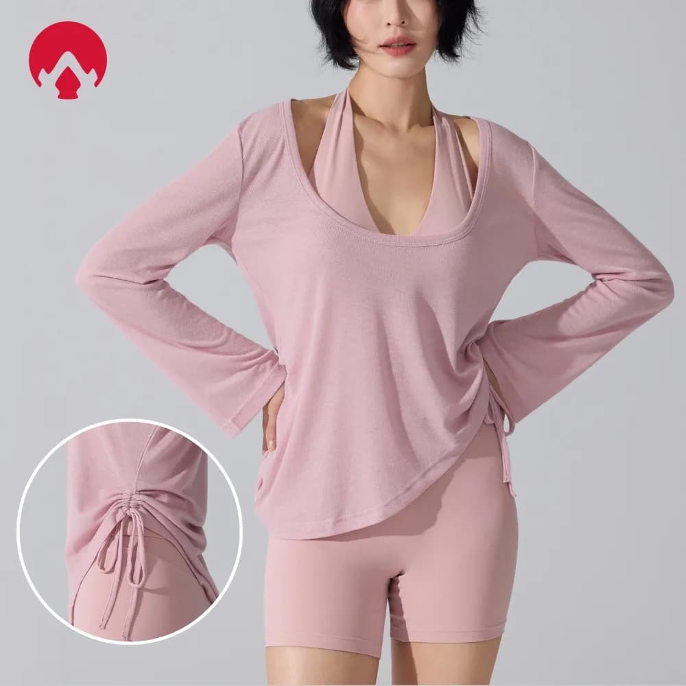 Camicia da yoga a maniche lunghe da donna - Top a tunica ampia con scollo ampio per pilates, allenamenti in palestra, abbigliamento casual e stili di vita attivi