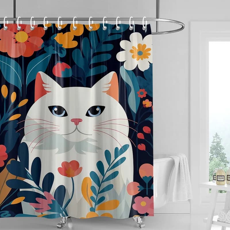 Tenda da doccia a tema gatto di arte astratta Tenda da bagno impermeabile a prova di muffa Bagno Ins Vento decorativo